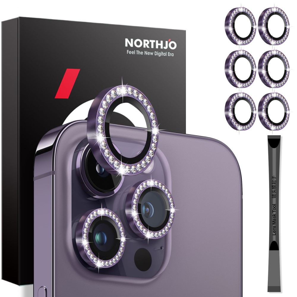 NORTHJO NORTHJO iPhone 15 Pro/Pro Max/14 Pro/Pro Max Linsskydd Strass 2-PACK Lila