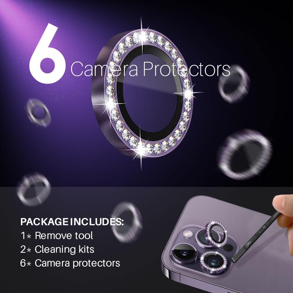 NORTHJO NORTHJO iPhone 15 Pro/Pro Max/14 Pro/Pro Max Linsskydd Strass 2-PACK Lila