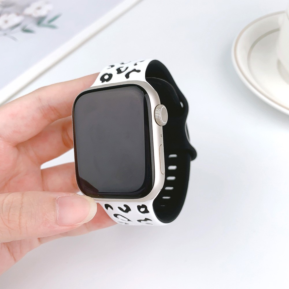  Apple Watch 38/40/41/42 Klockarmband Leopard Vit/Svart
