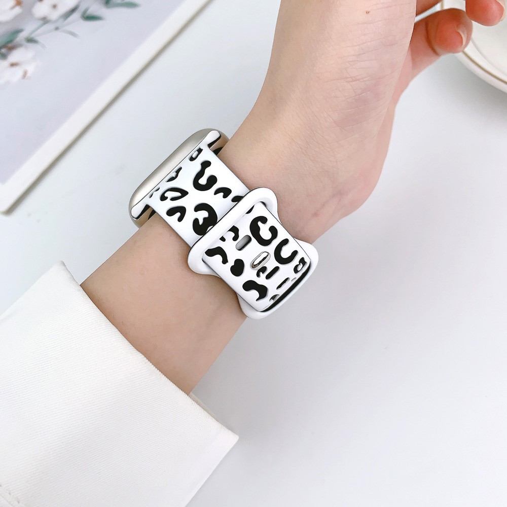  Apple Watch 38/40/41/42 Klockarmband Leopard Vit/Svart