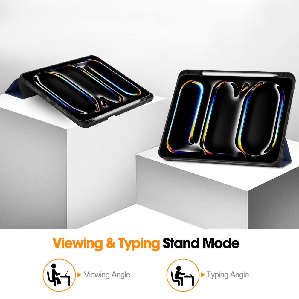  iPad Pro 11 2025/2024 Fodral Tri-Fold Pennhållare Mörk Blå
