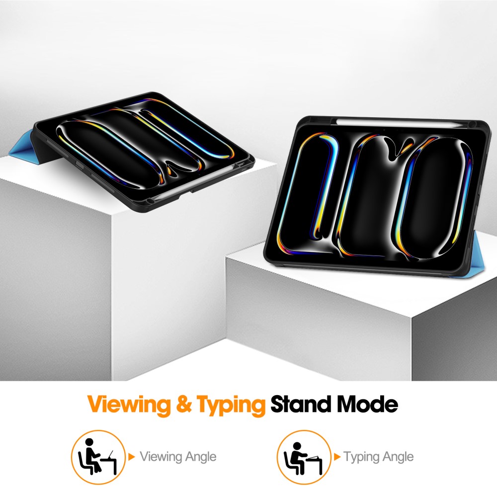  iPad Pro 11 2025/2024 Fodral Tri-Fold Pennhållare Blå