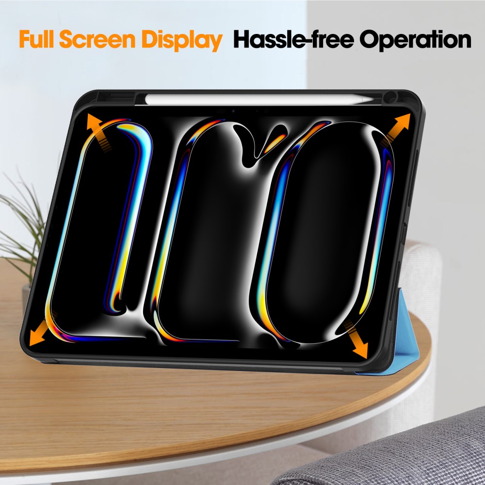  iPad Pro 11 2025/2024 Fodral Tri-Fold Pennhållare Blå