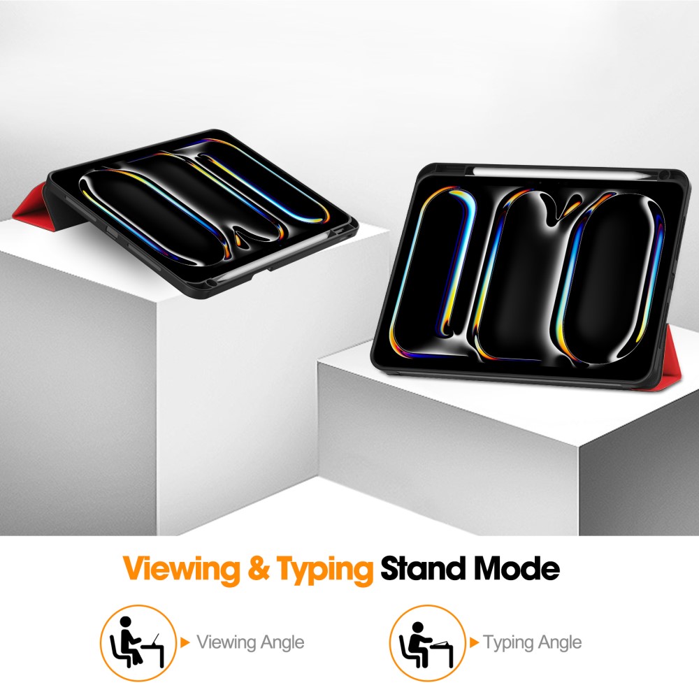  iPad Pro 11 2025/2024 Fodral Tri-Fold Pennhållare Röd