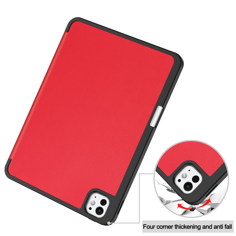  iPad Pro 11 2025/2024 Fodral Tri-Fold Pennhållare Röd