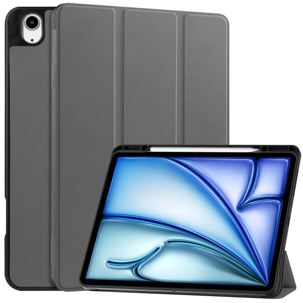  iPad Air 13 2026-2024 Fodral Tri-Fold Pennhållare Grå