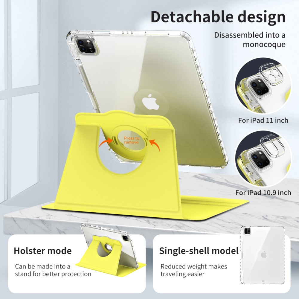 iPad Pro 11 2025/2024 Fodral Hybrid Rotation Pennhållare Gul