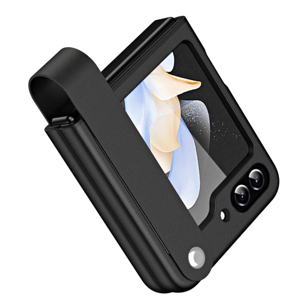  Galaxy Z Flip 6 / 7 FE Skal Med Finger Strap Läder Svart