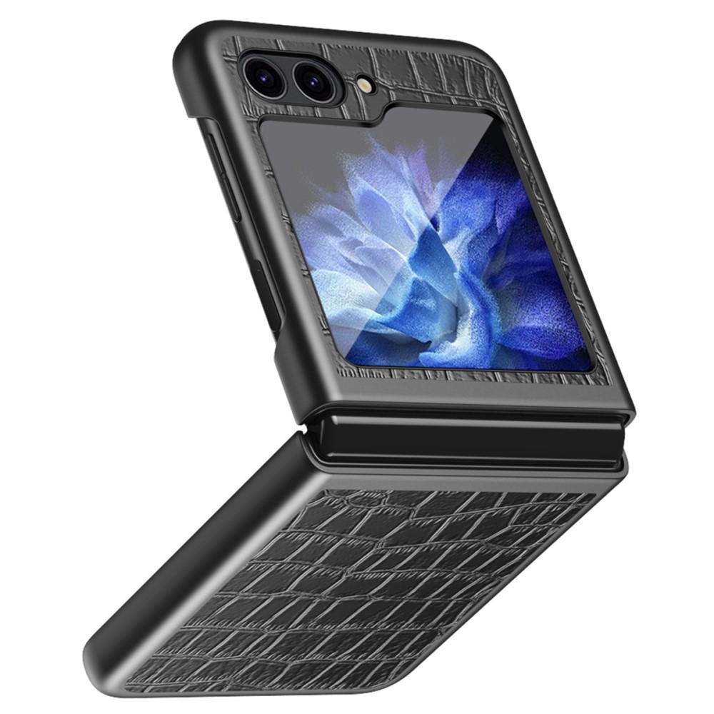  Galaxy Z Flip 6 / 7 FE Skal Krokodil Textur Läder Svart