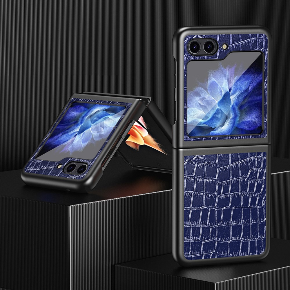  Galaxy Z Flip 6 / 7 FE Skal Krokodil Textur Läder Blå