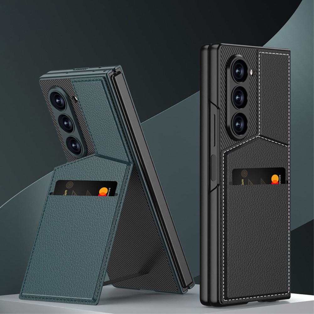 GKK GKK Galaxy Z Fold 6 Skal Med Korthållare Läder Svart