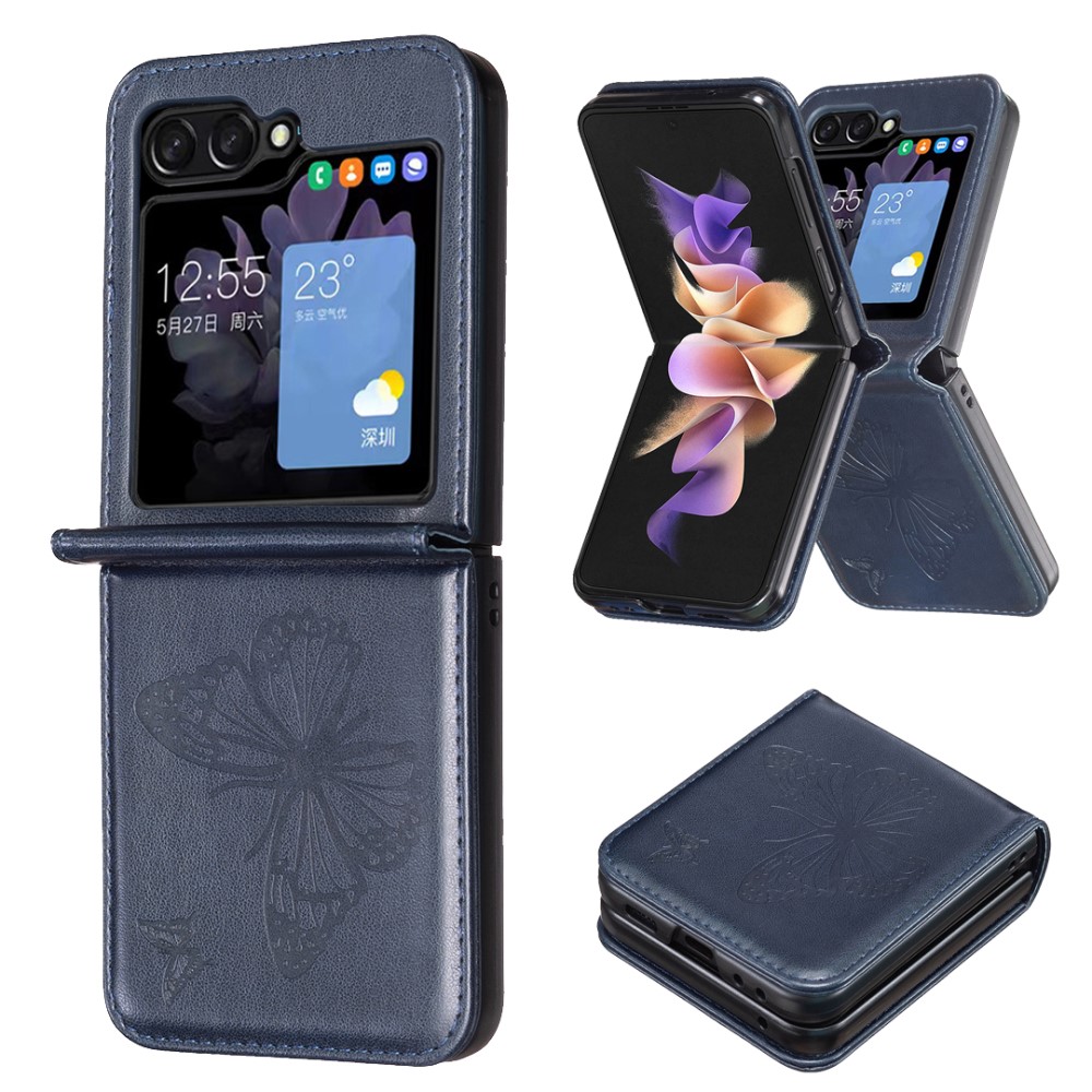  Galaxy Z Flip 6 / 7 FE Skal Fjäril Textur Mörk Blå