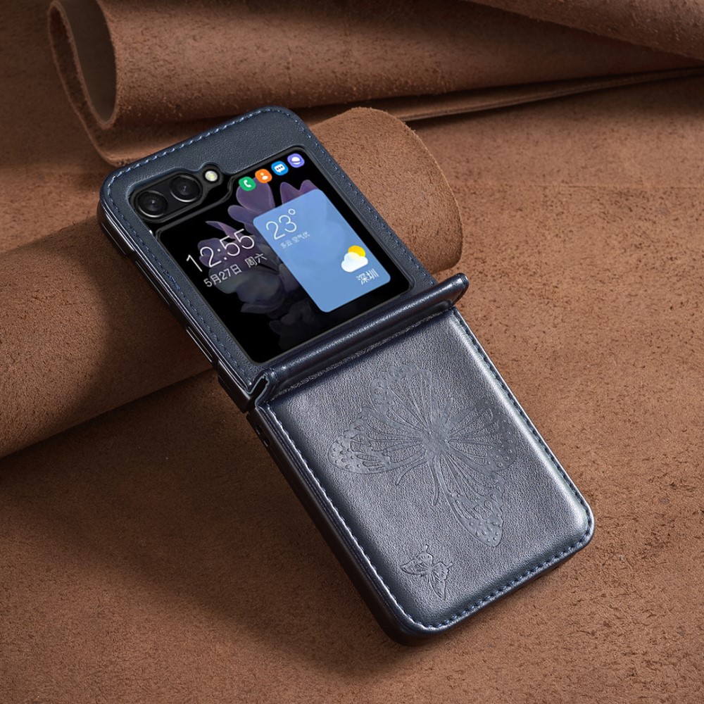  Galaxy Z Flip 6 / 7 FE Skal Fjäril Textur Mörk Blå
