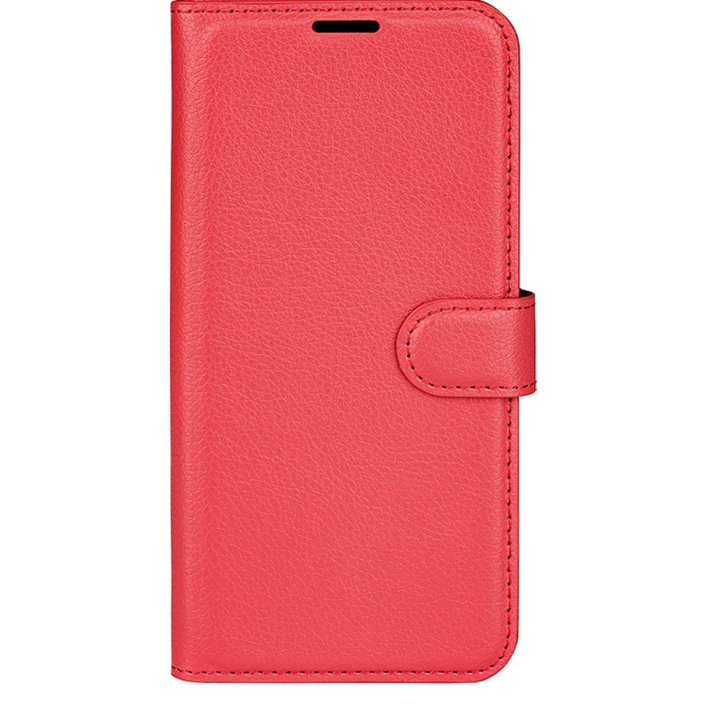  iPhone 16 Fodral Litchi Textur Läder Röd
