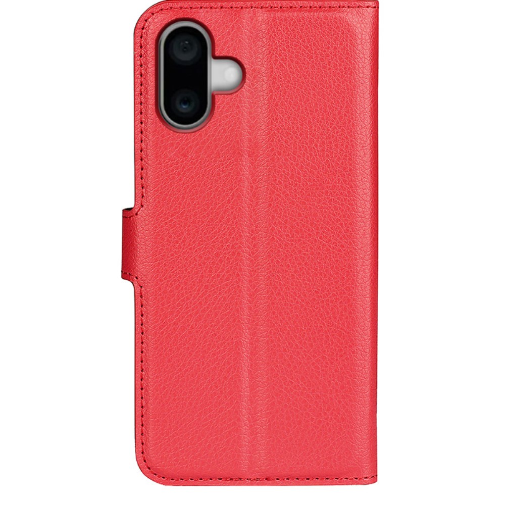  iPhone 16 Fodral Litchi Textur Läder Röd