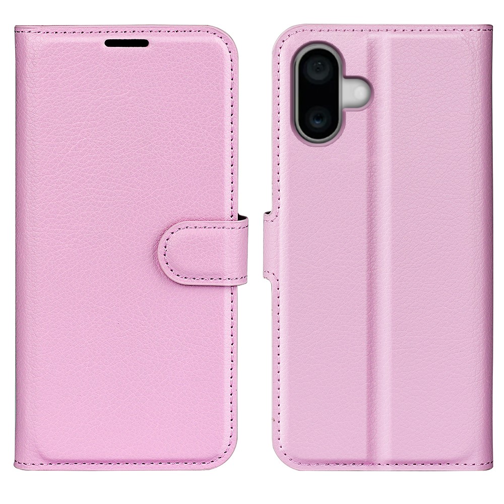  iPhone 16 Fodral Litchi Textur Läder Ljus Rosa