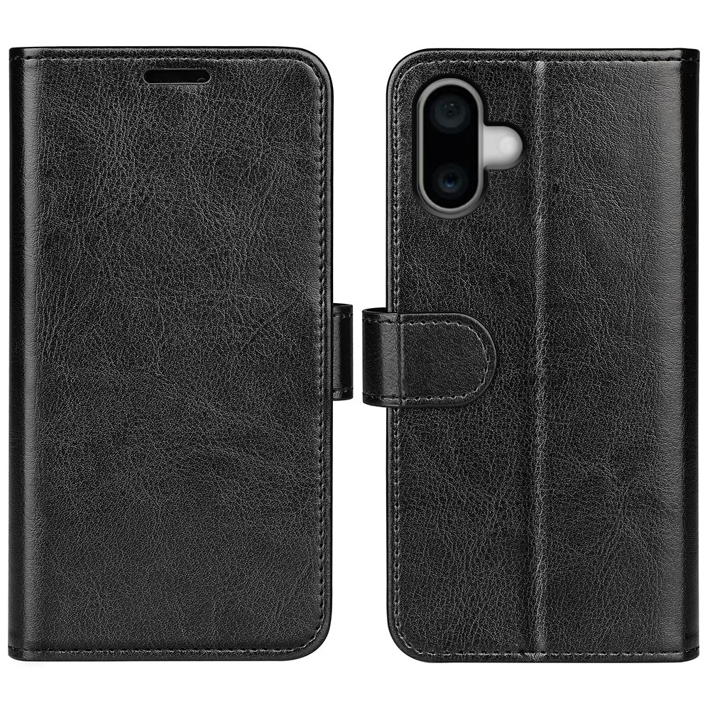  iPhone 16 Fodral Läder Crazy Horse Svart