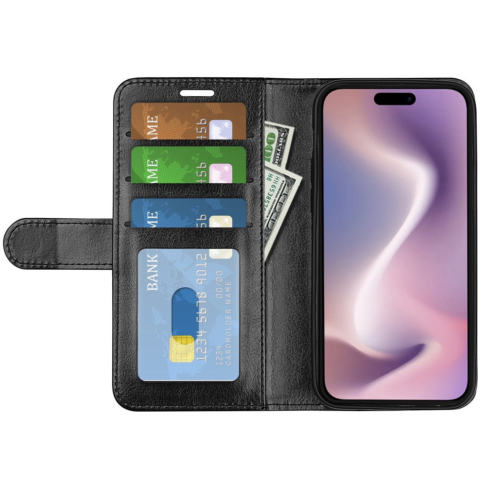  iPhone 16 Fodral Läder Crazy Horse Svart