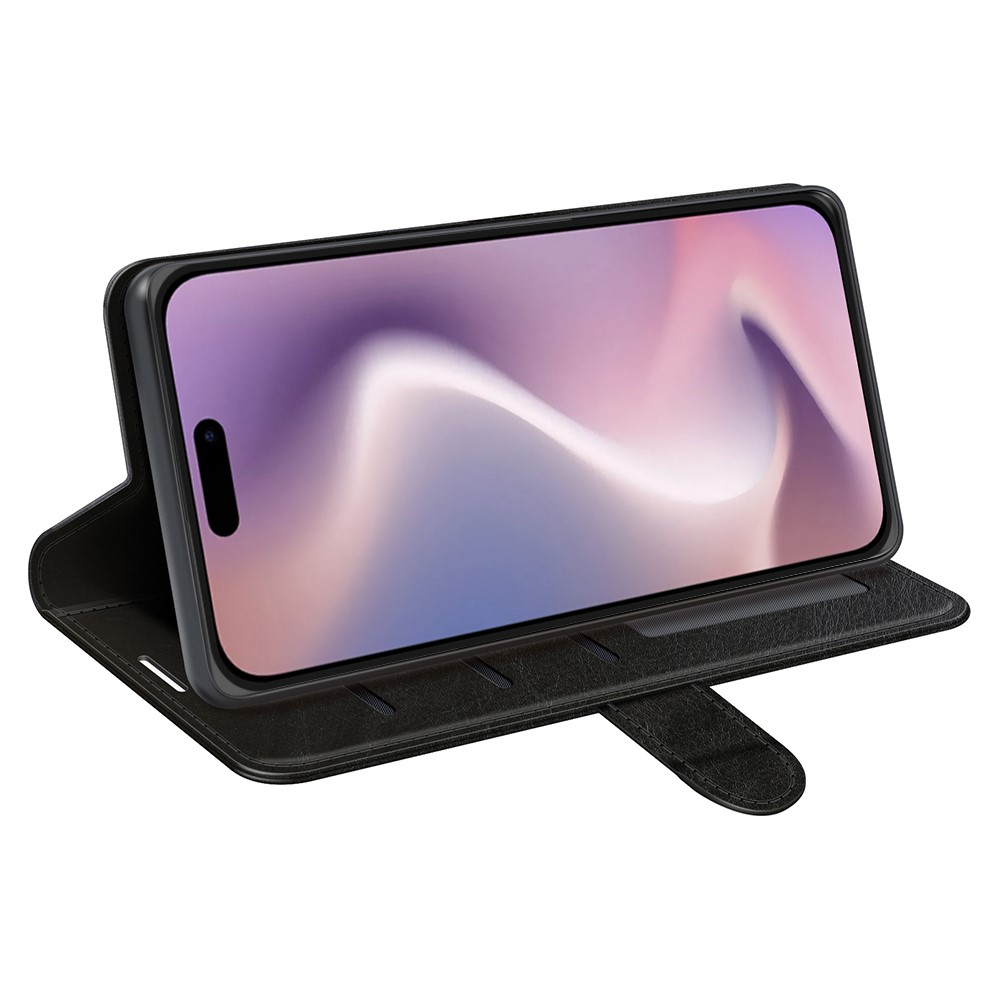  iPhone 16 Fodral Läder Crazy Horse Svart