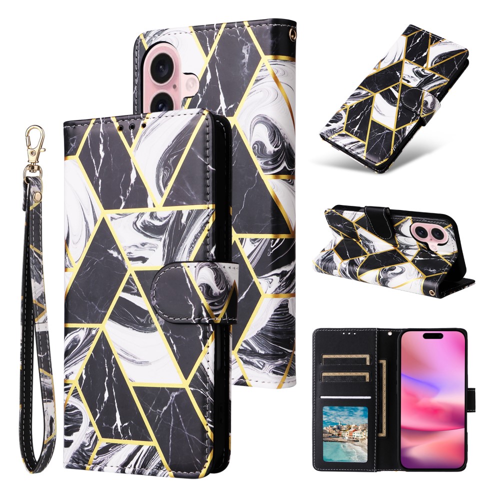  iPhone 16 Fodral Tryck Med Marmor Svart
