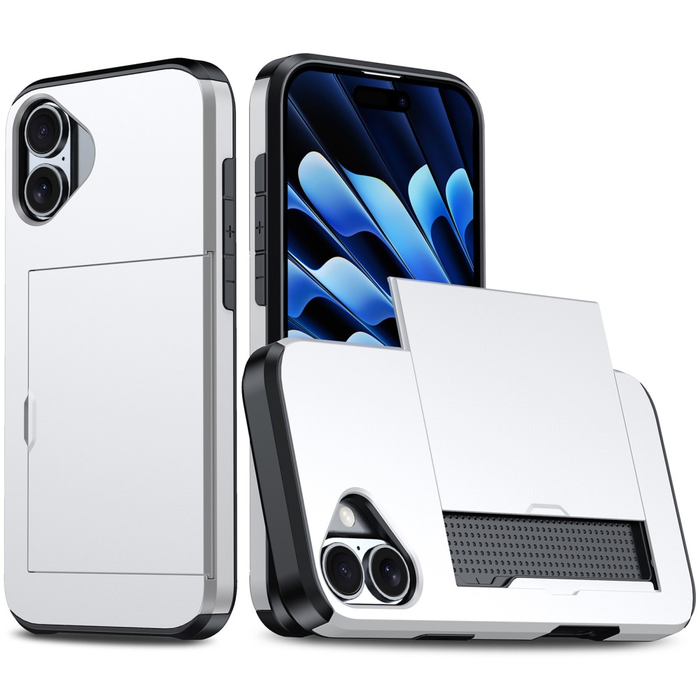  iPhone 16 Skal Hybrid Med Kortfack Silver