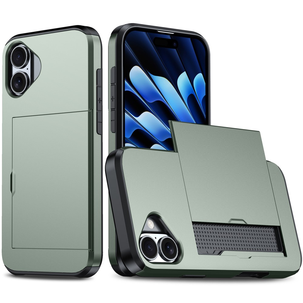  iPhone 16 Skal Hybrid Med Kortfack Militär Grön