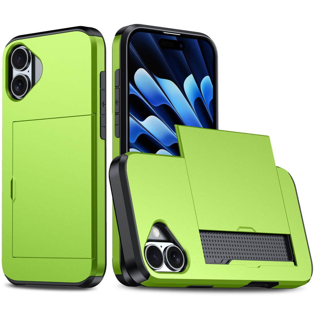  iPhone 16 Skal Hybrid Med Kortfack Grön