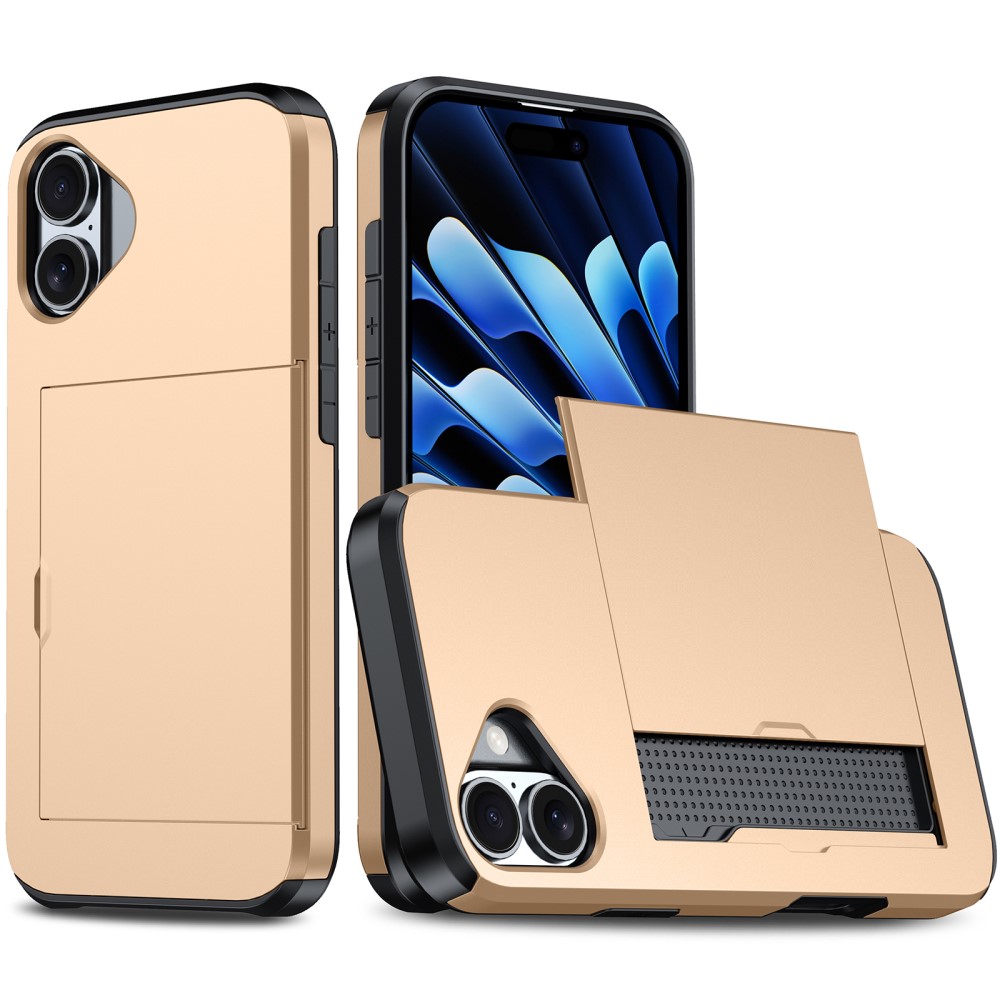  iPhone 16 Skal Hybrid Med Kortfack Guld