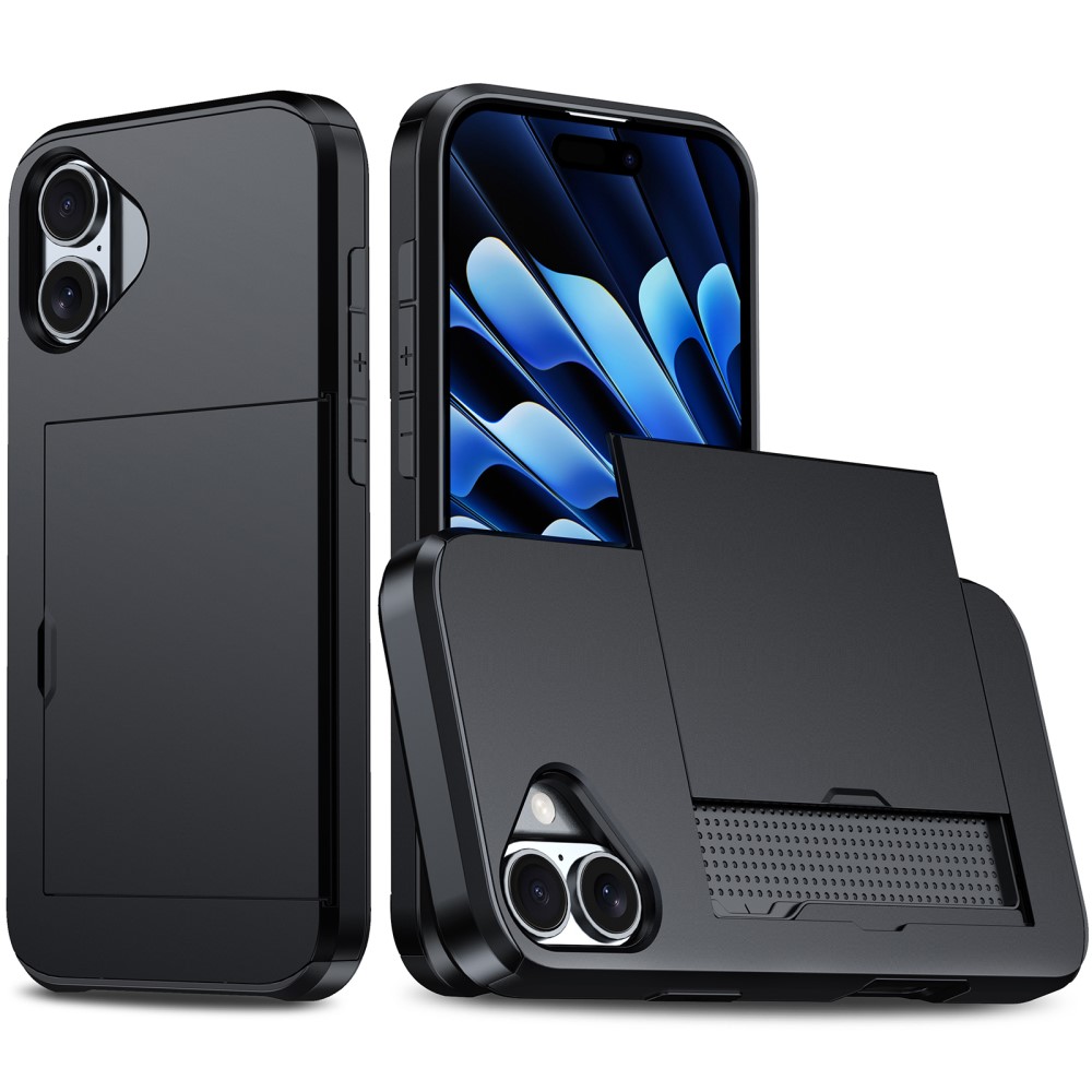  iPhone 16 Skal Hybrid Med Kortfack Svart