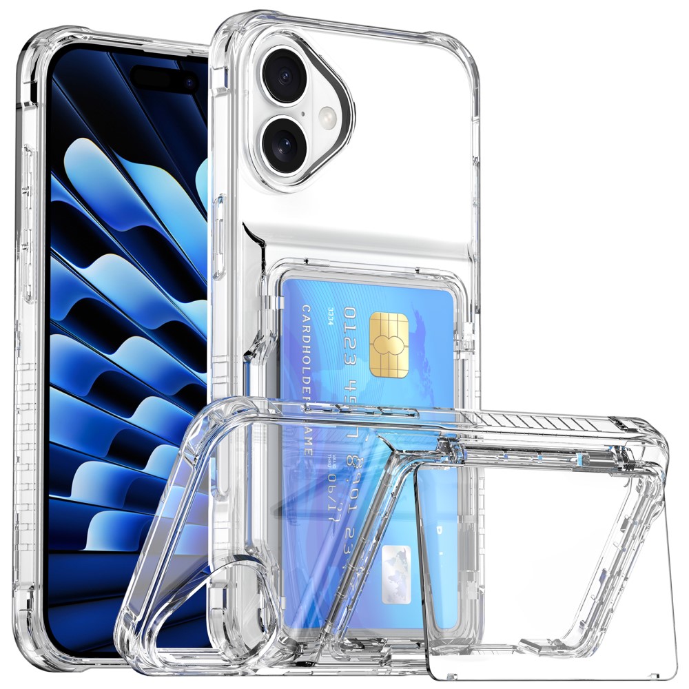  iPhone 16 Skal Kickstand Med Korthållare Transparent