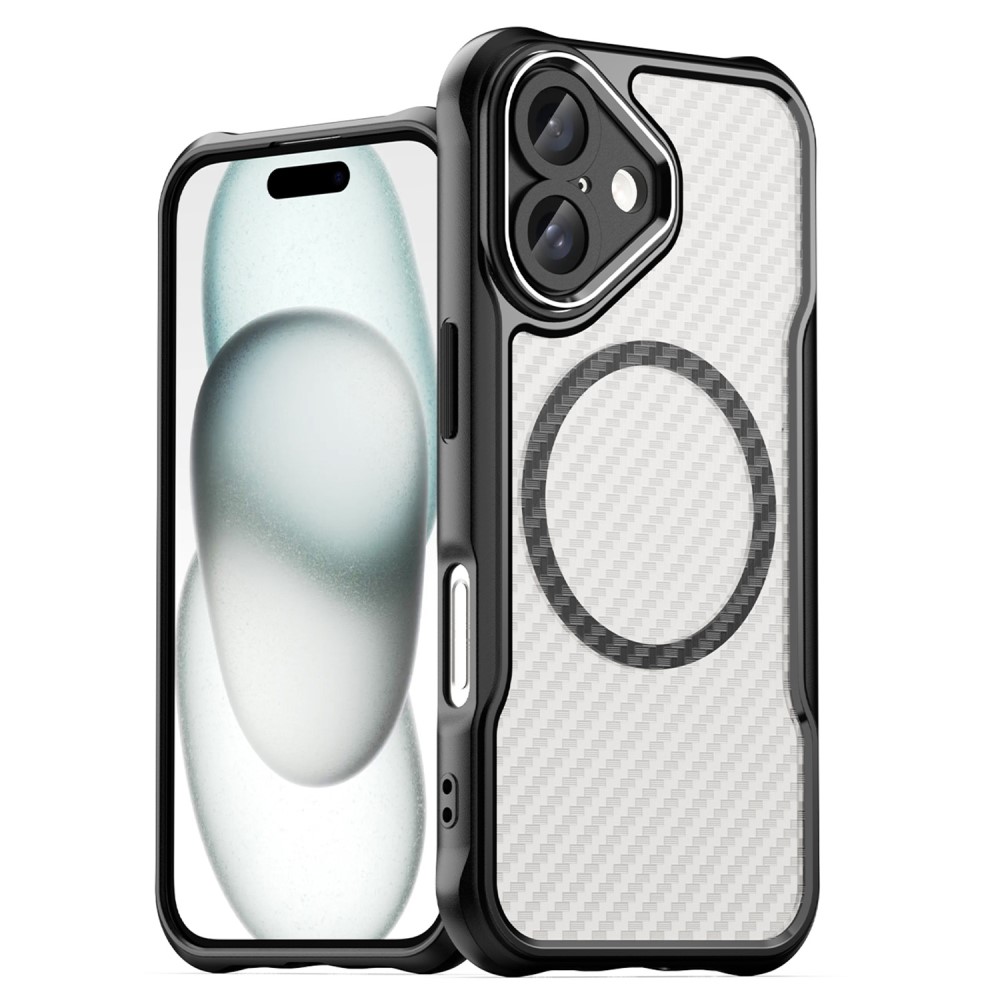  iPhone 16 Skal MagSafe Kolfiber Textur Hybrid Svart
