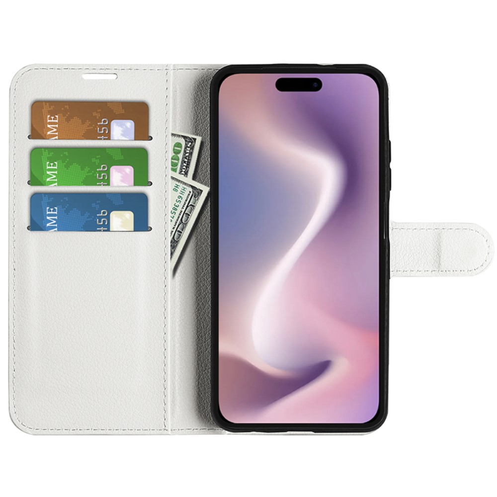  iPhone 16 Pro Fodral Litchi Läder Vit