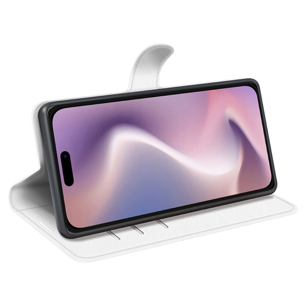  iPhone 16 Pro Fodral Litchi Läder Vit