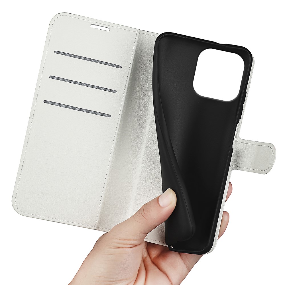  iPhone 16 Pro Fodral Litchi Läder Vit