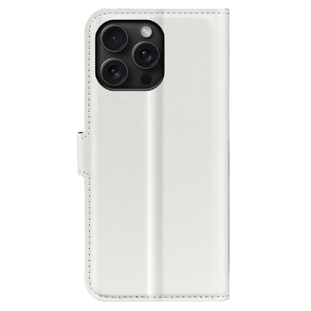  iPhone 16 Pro Fodral Litchi Läder Vit
