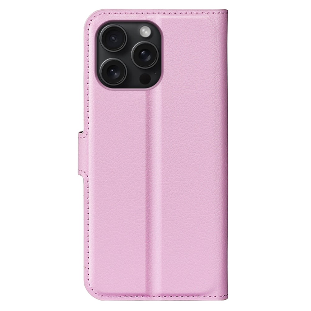  iPhone 16 Pro Fodral Litchi Läder Ljusrosa