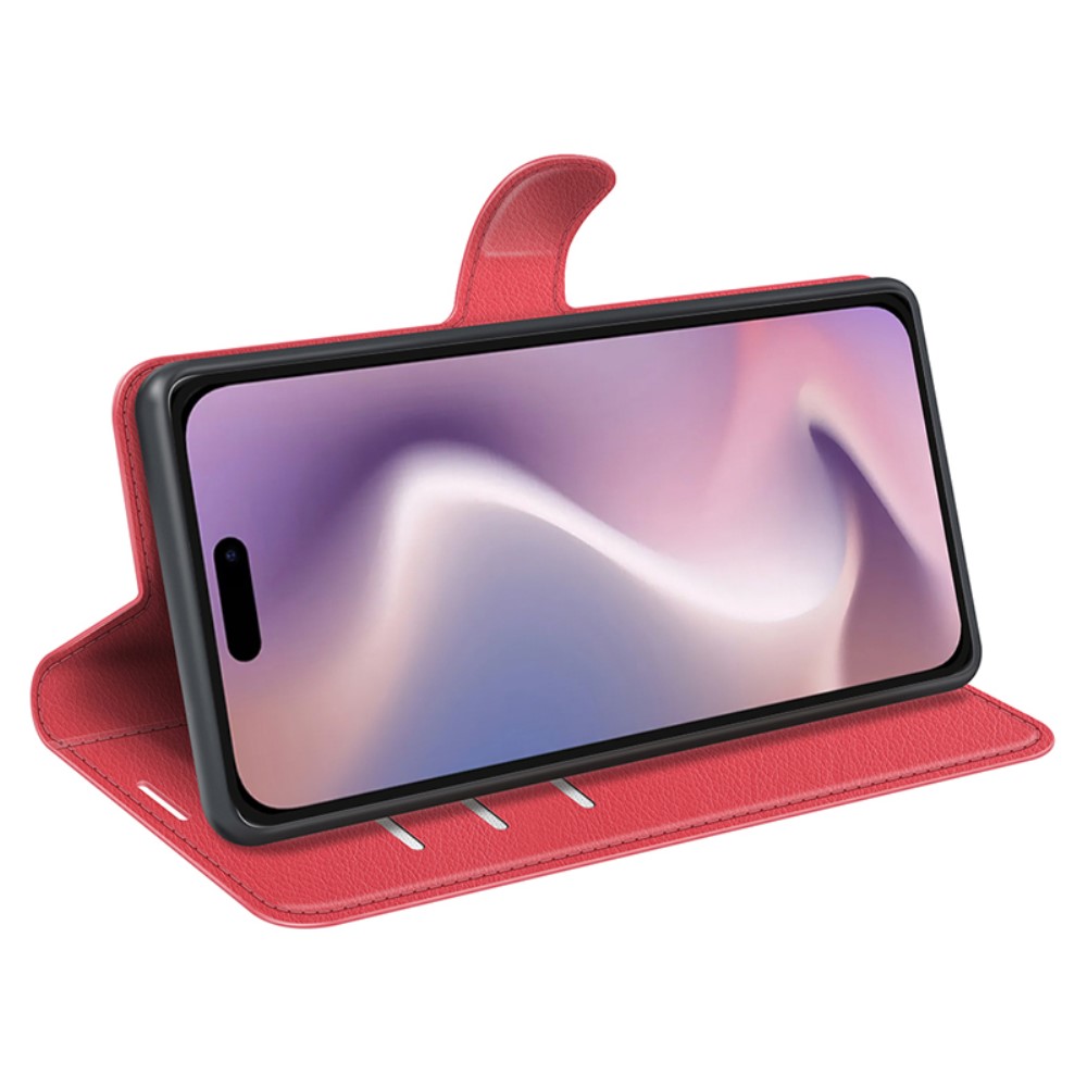  iPhone 16 Pro Fodral Litchi Läder Röd