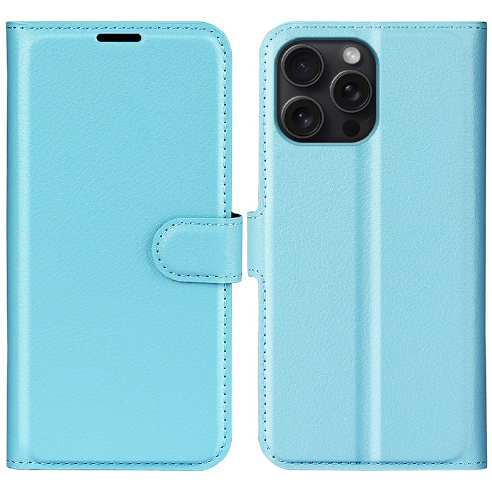  iPhone 16 Pro Fodral Litchi Läder Blå