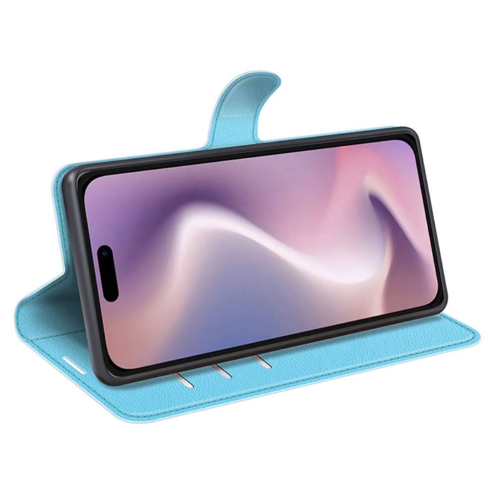  iPhone 16 Pro Fodral Litchi Läder Blå