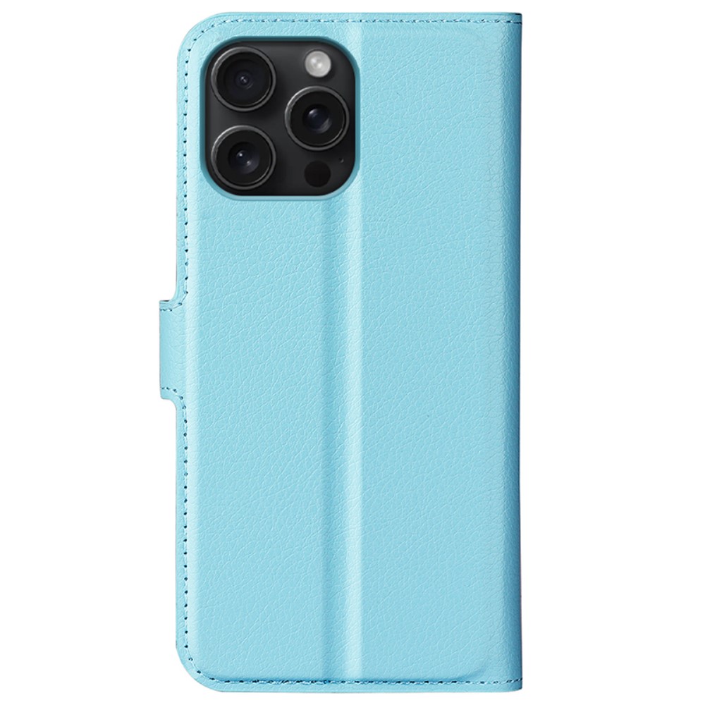  iPhone 16 Pro Fodral Litchi Läder Blå
