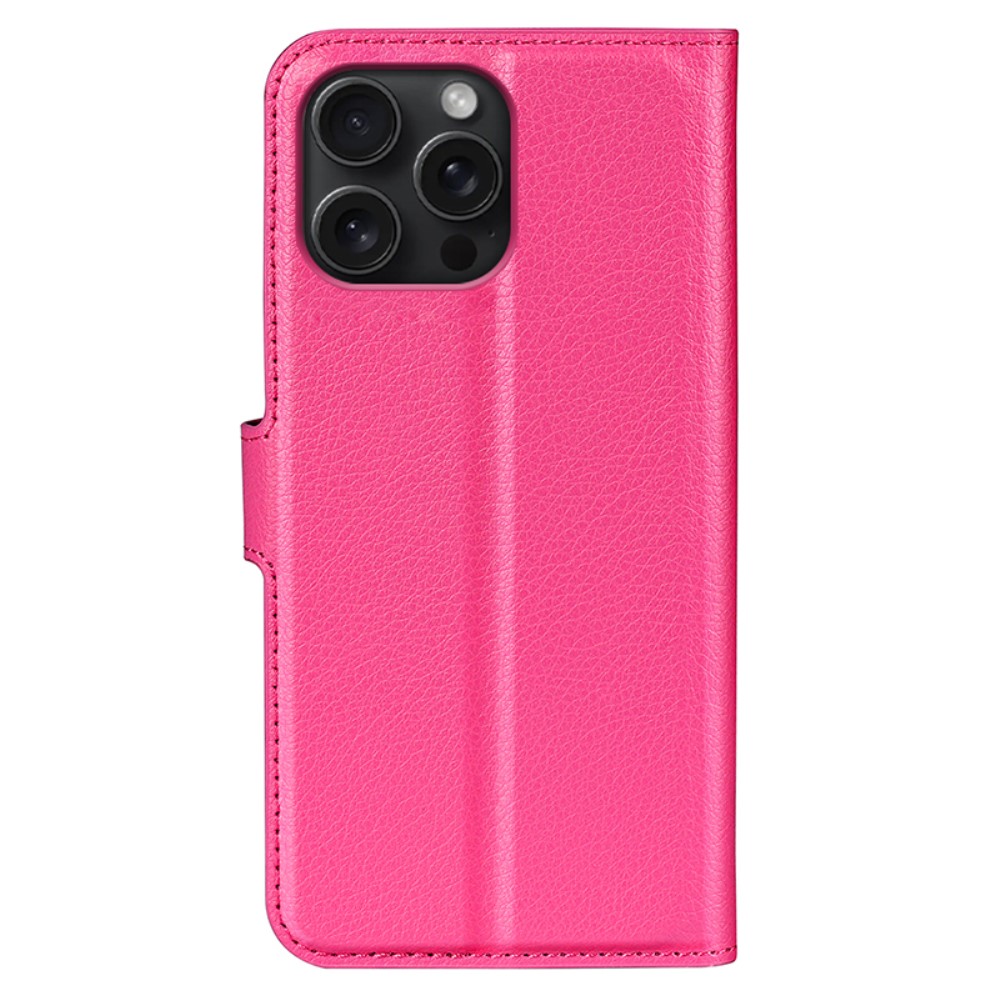  iPhone 16 Pro Fodral Litchi Läder Rosa