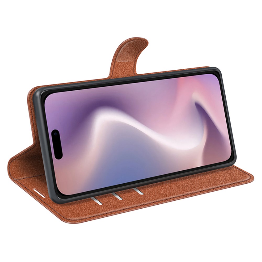  iPhone 16 Pro Fodral Litchi Läder Brun