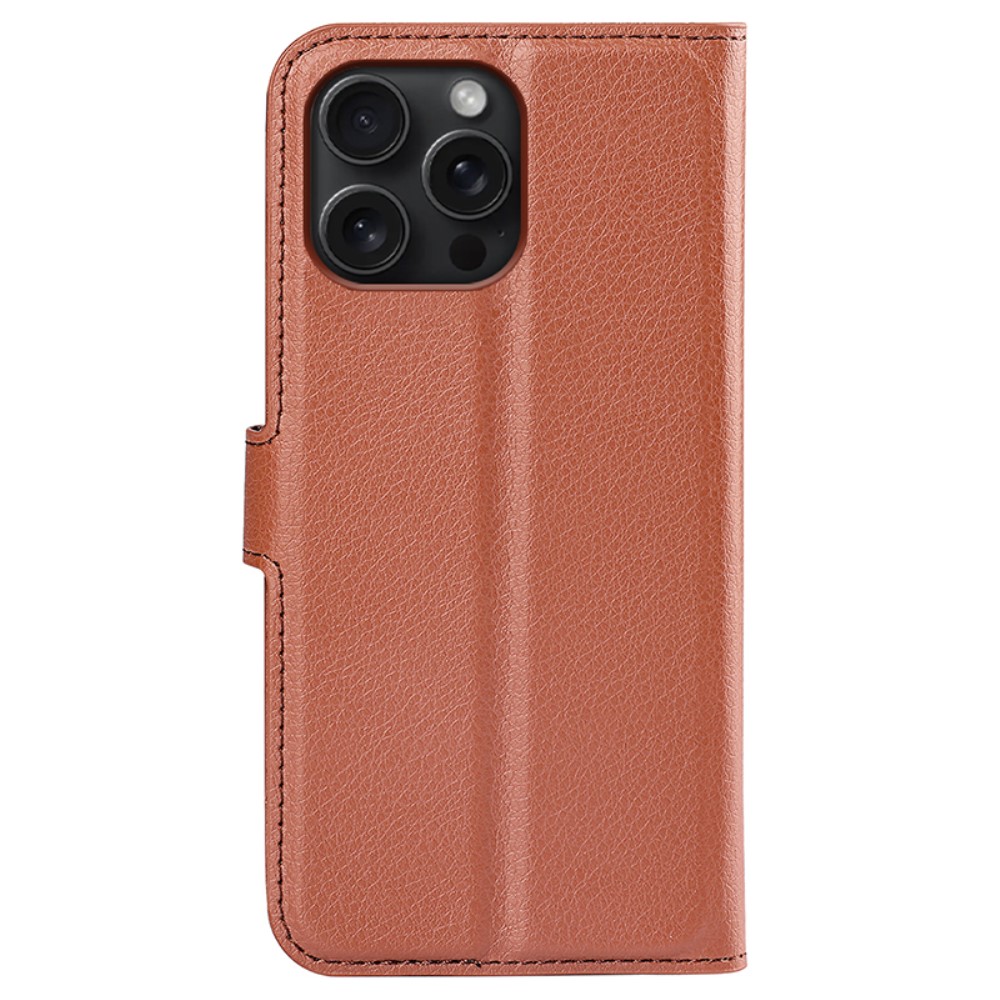  iPhone 16 Pro Fodral Litchi Läder Brun