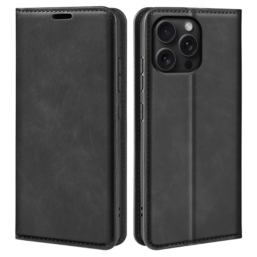  iPhone 16 Pro Fodral Flip Läder Svart