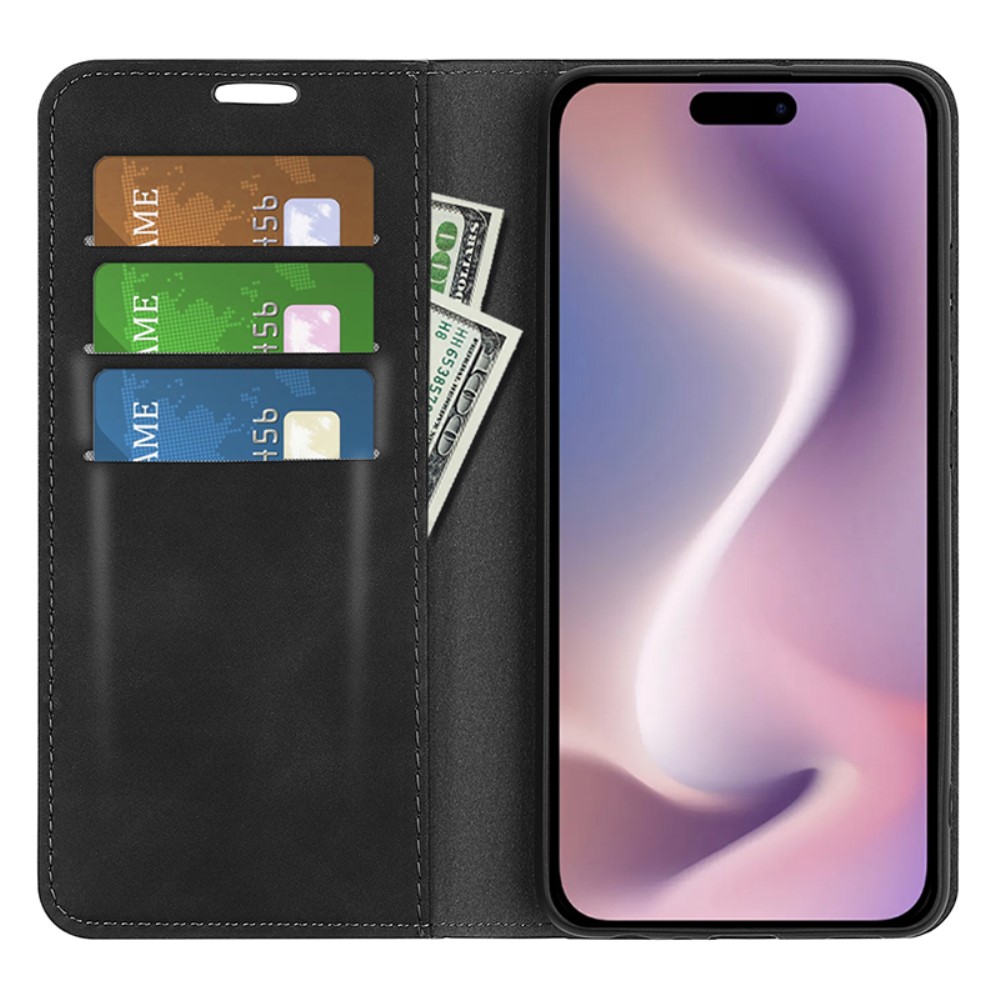  iPhone 16 Pro Fodral Flip Läder Svart