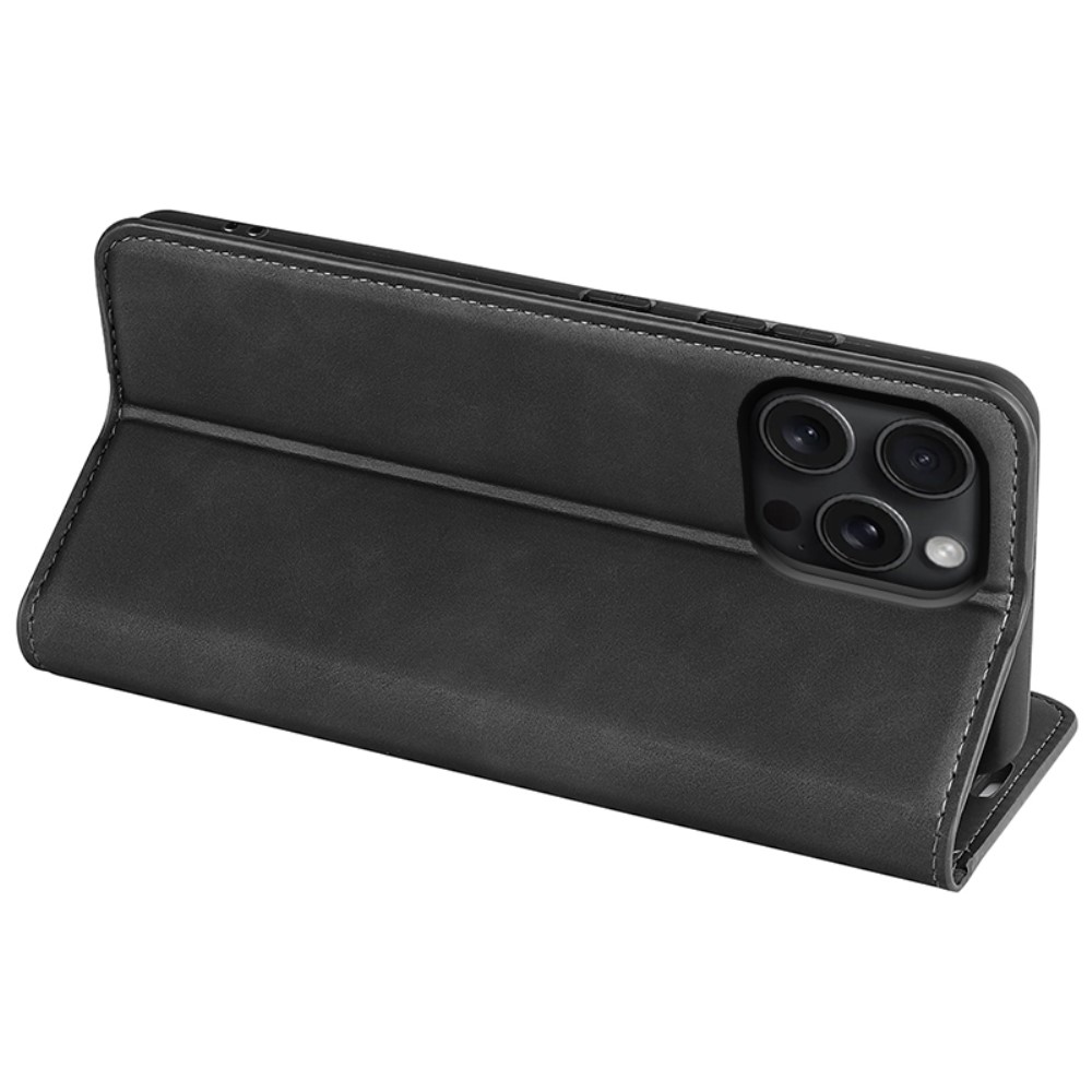  iPhone 16 Pro Fodral Flip Läder Svart