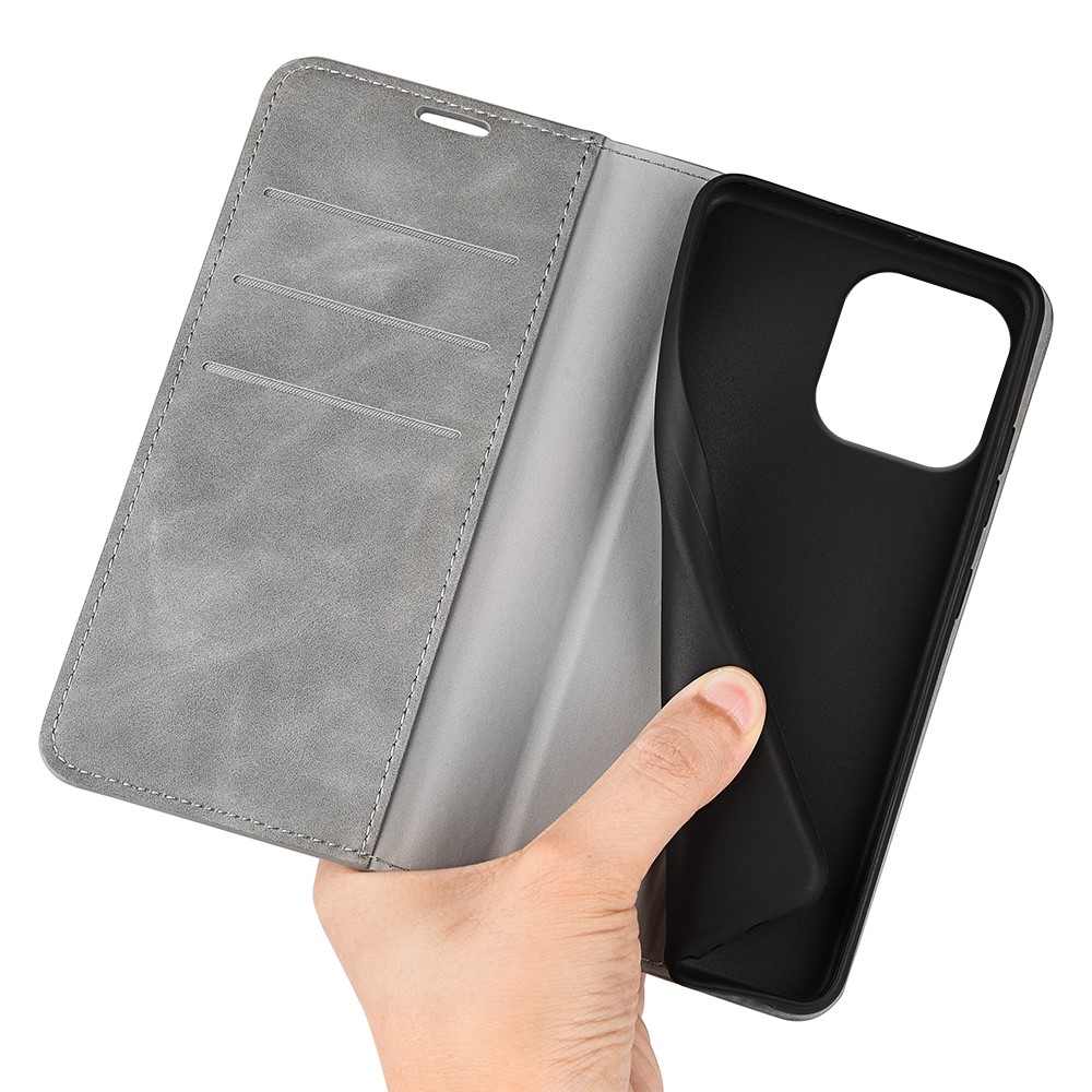  iPhone 16 Pro Fodral Flip Läder Grå