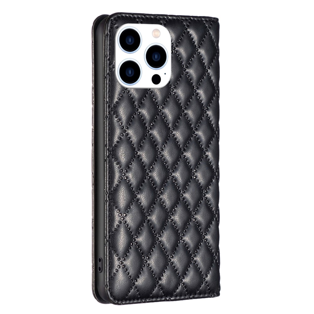  iPhone 16 Pro Fodral Diamond Flip Läder Svart