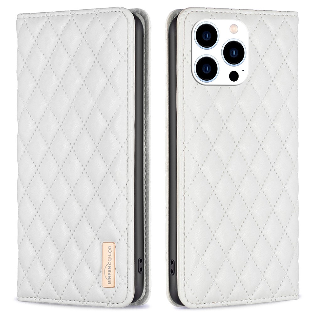 BINFEN BINFEN iPhone 16 Pro Fodral Diamond Flip Läder Vit