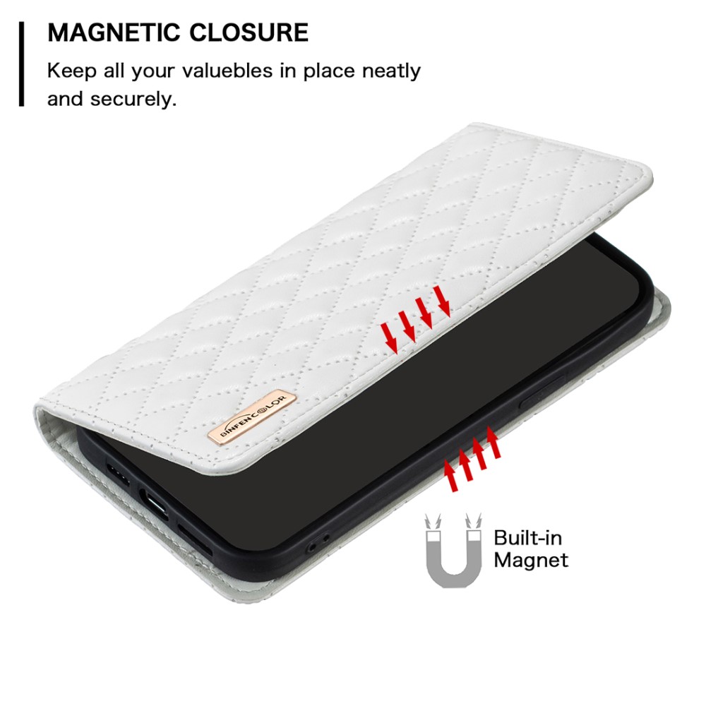 BINFEN BINFEN iPhone 16 Pro Fodral Diamond Flip Läder Vit